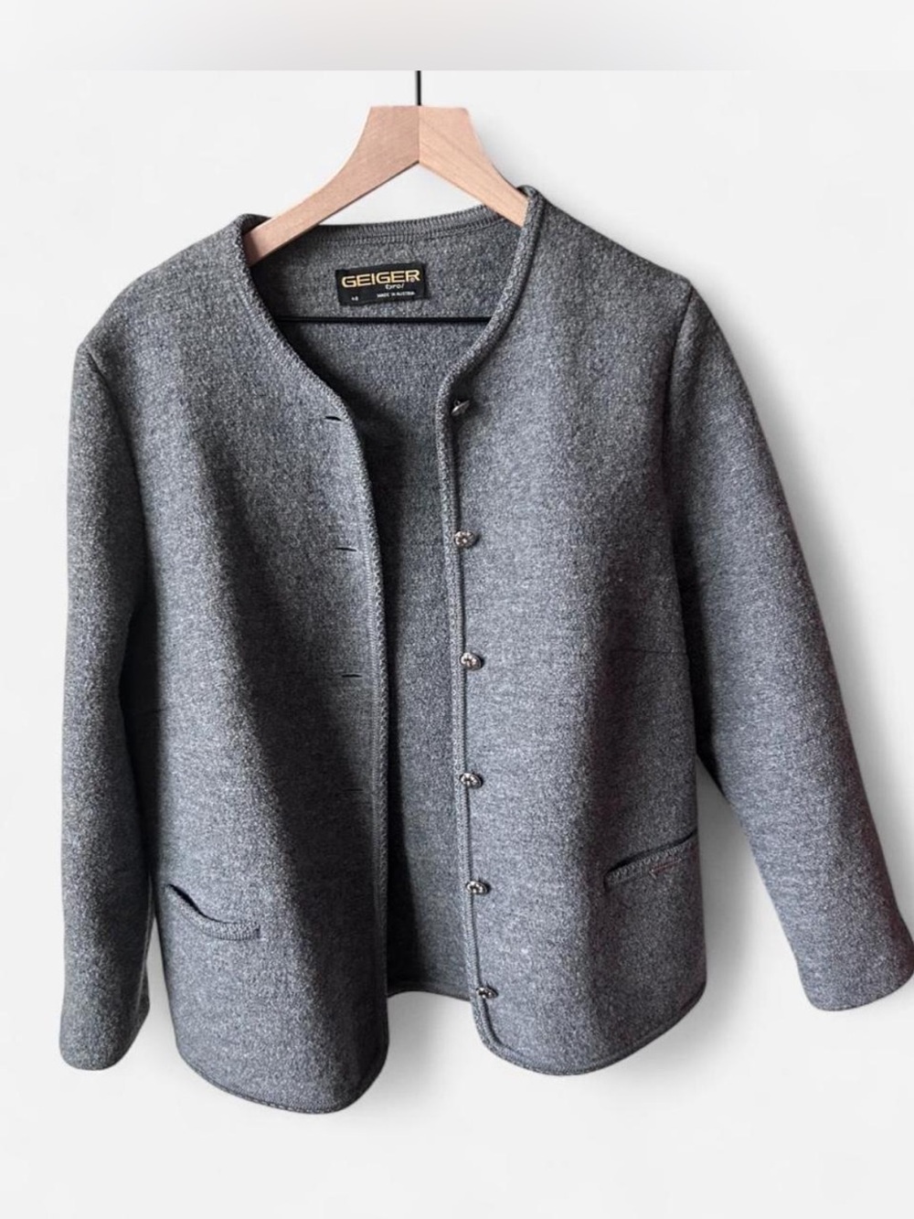 Geiger Classic Gray Wool Button Cardigan Jacket